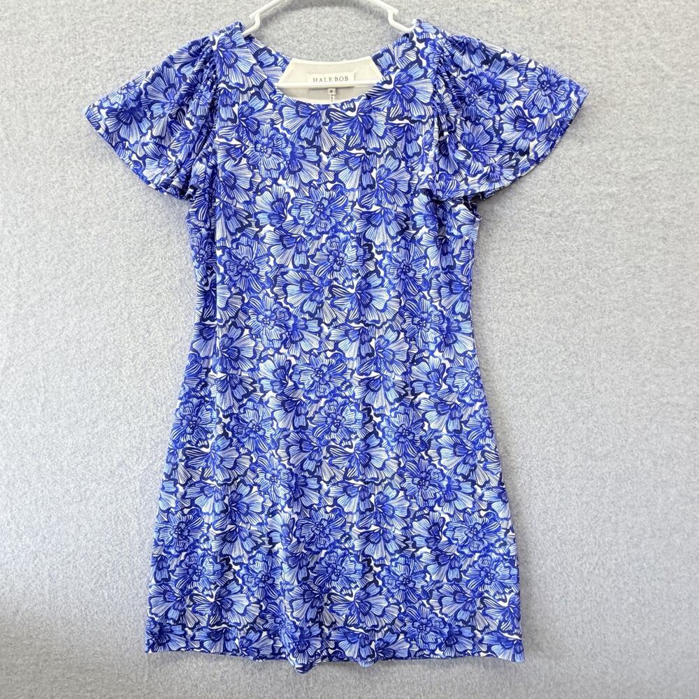 Hale Bob Dress M Blue Floral Sheath Coastal Chic Resort Core Feminine Summer